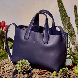 Angela Roi Cacta small tote bag RARE Vegan faux cactus leather navy blue